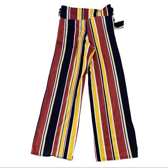 Obsessive Love Vertical Striped Wide Leg Pants Orange Yellow Stretch Size Medium - Picture 4 of 8